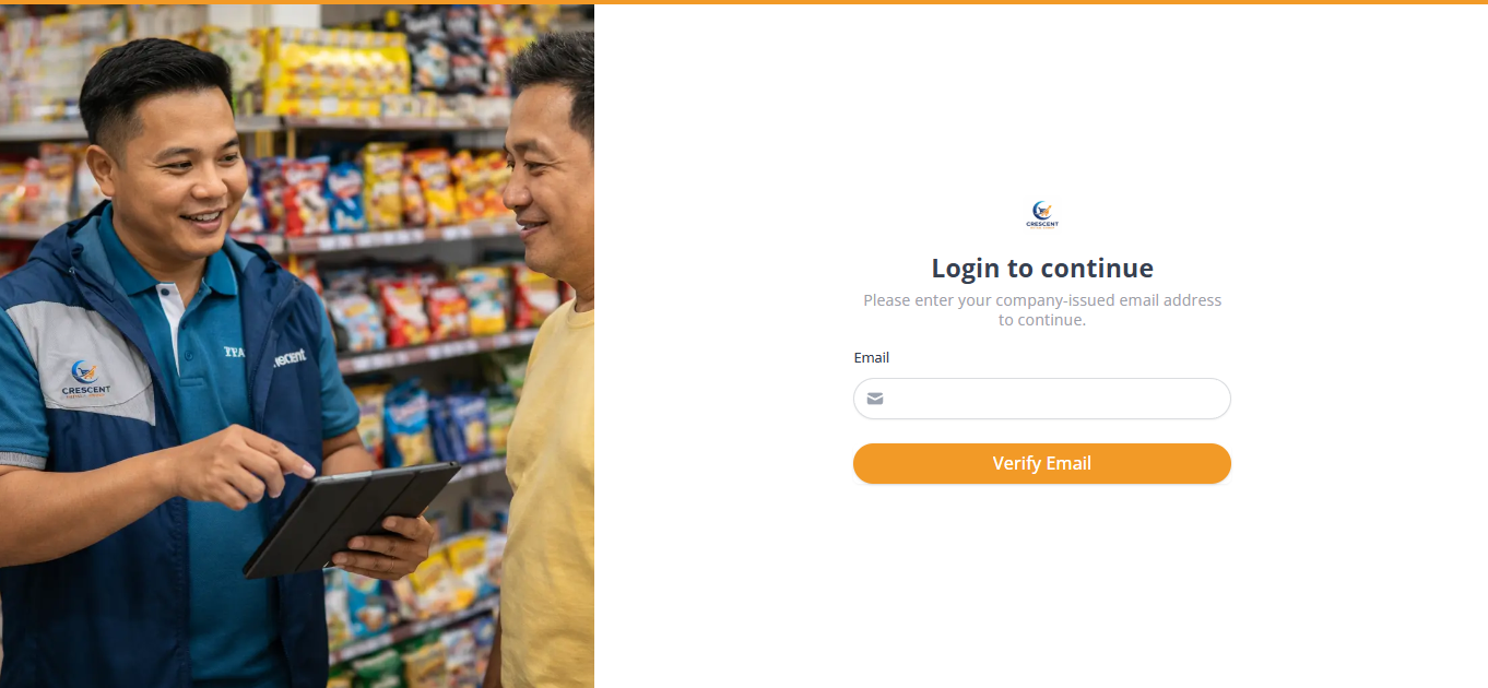 Crescent company portal — branded employee login with company imagery