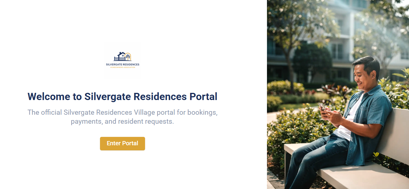 Silvergate Residences community portal — bookings, payments, and resident requests